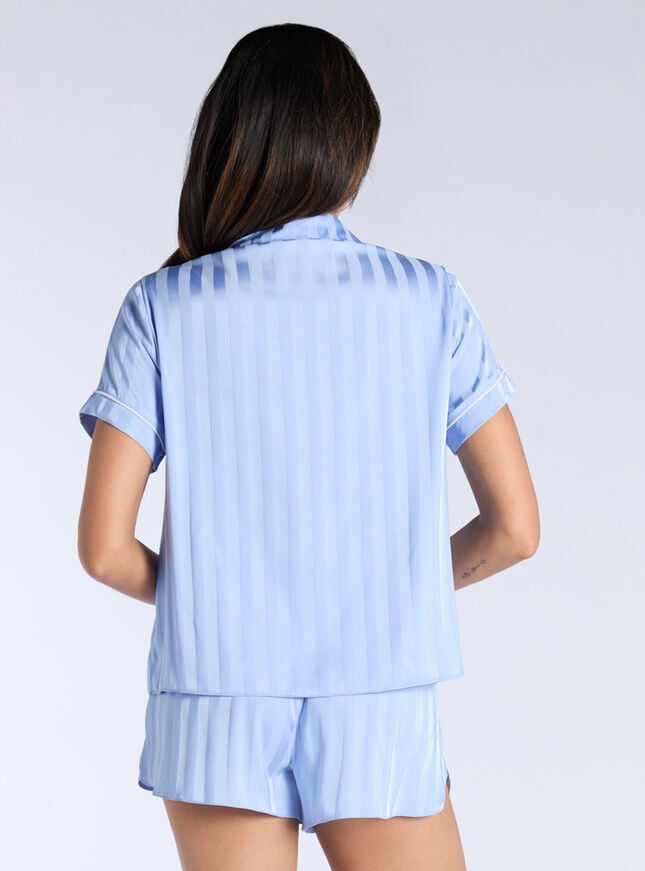 Boux Avenue Stripe Jacquard Satin Short Pyjama Set - Powder Blue