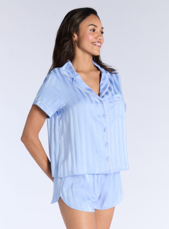 Boux Avenue Stripe Jacquard Satin Short Pyjama Set - Powder Blue
