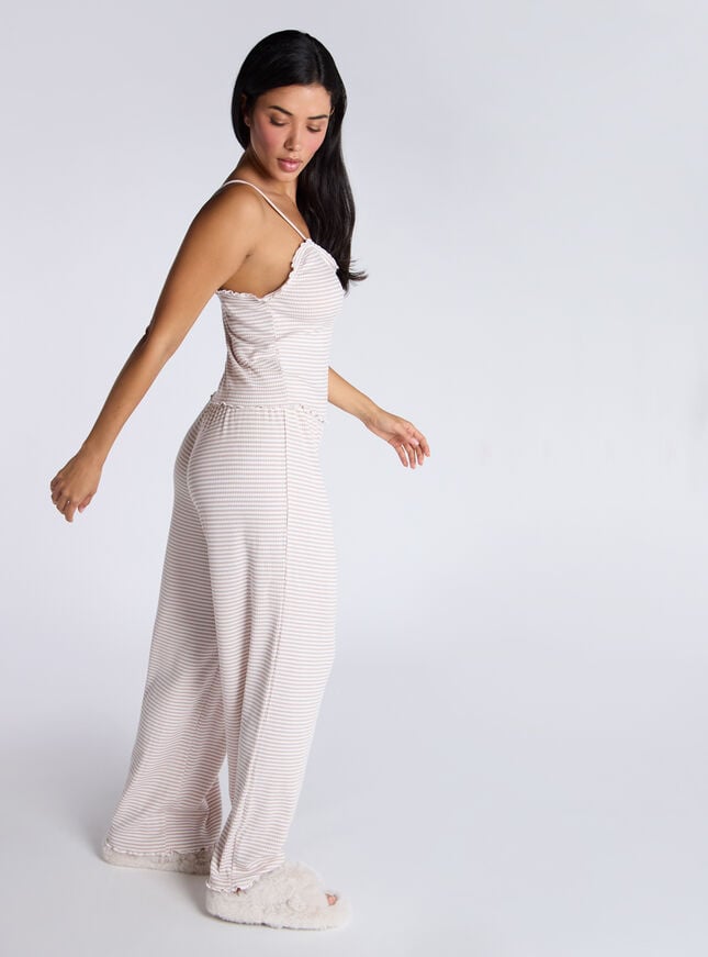 Boux Avenue Stripe Ribbed Cami Pyjama Set - Neutral Mix