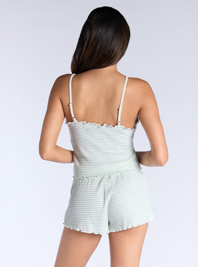 Boux Avenue Stripe Ribbed Cami Short Pyjama Set - Green Mix