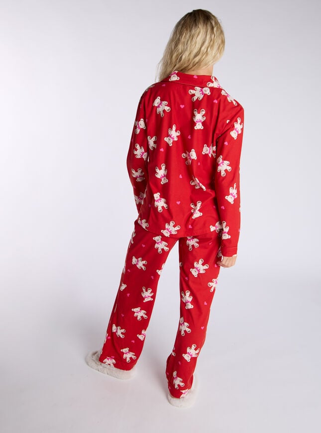 Boux Avenue Teddy Bear Fleece Pyjamas In A Bag - Red Mix
