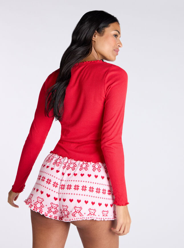 Boux Avenue Teddy Fairisle Ribbed Short Pyjama Set - Red Mix