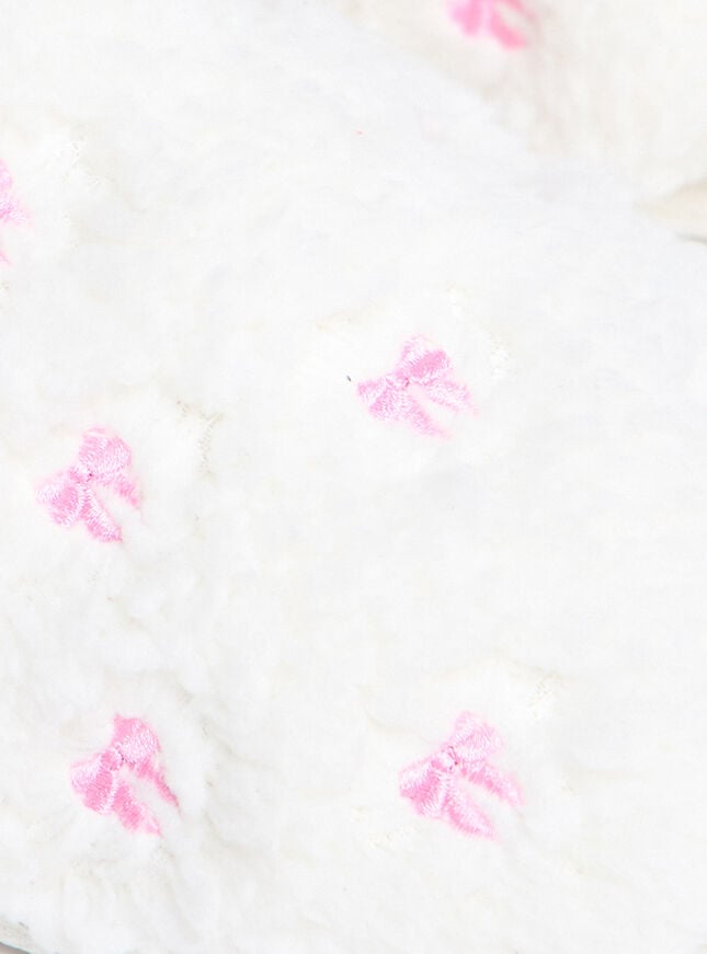 Boux Avenue Teddy Fleece Bow Embroidered Mule Slippers - Ivory