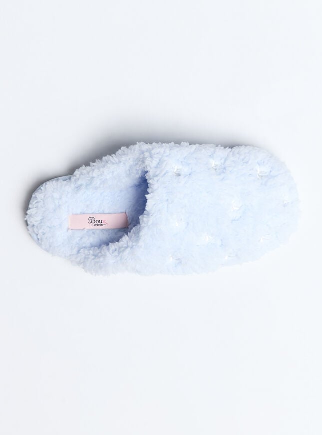 Boux Avenue Teddy Fleece Bow Embroidered Mule Slippers - Powder Blue