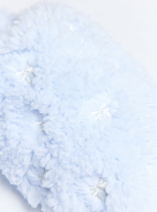 boux avenue Teddy fleece bow embroidered mule slippers - Powder Blue