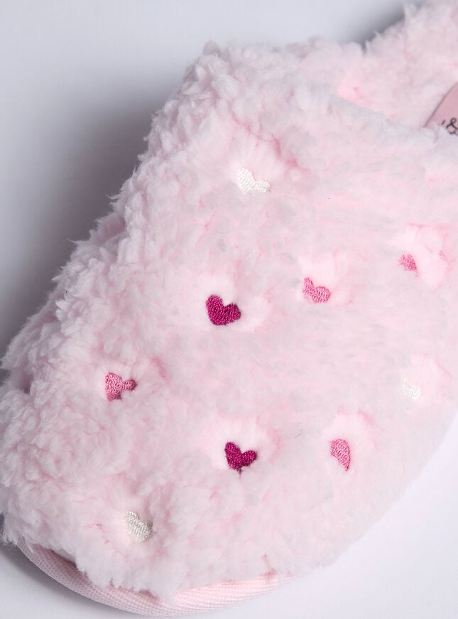 boux avenue Teddy fleece heart embroidered mule slippers - Powder Pink