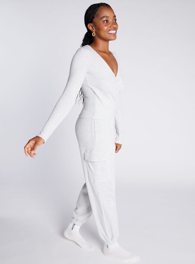 Boux Avenue Waffle Cotton Wrap Over Top - Grey Marl Mix