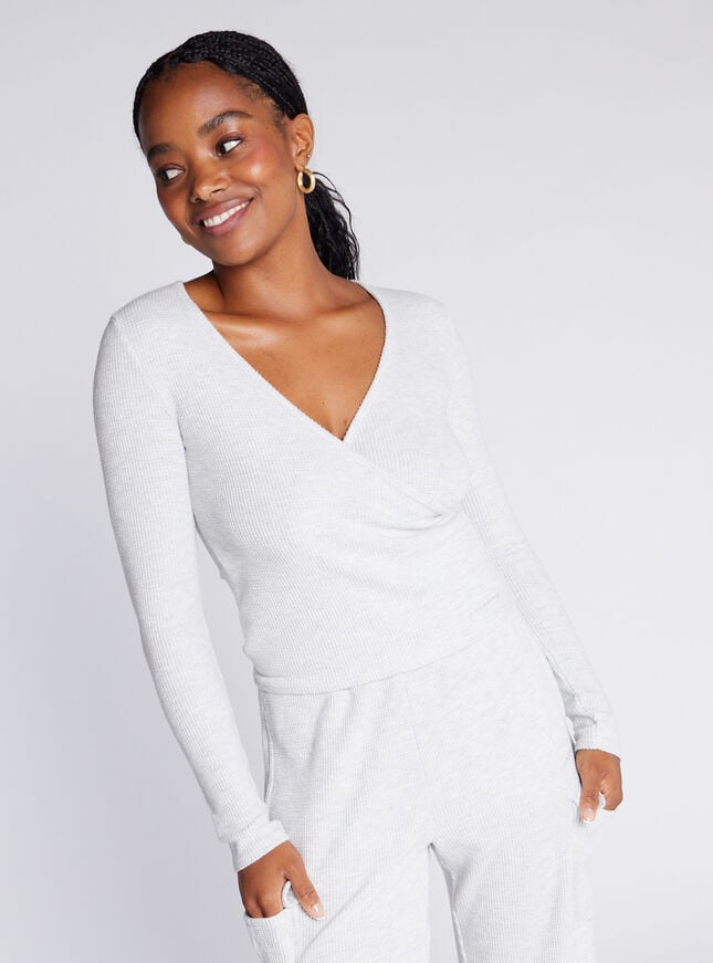 boux avenue Waffle cotton wrap over top - Grey Marl Mix