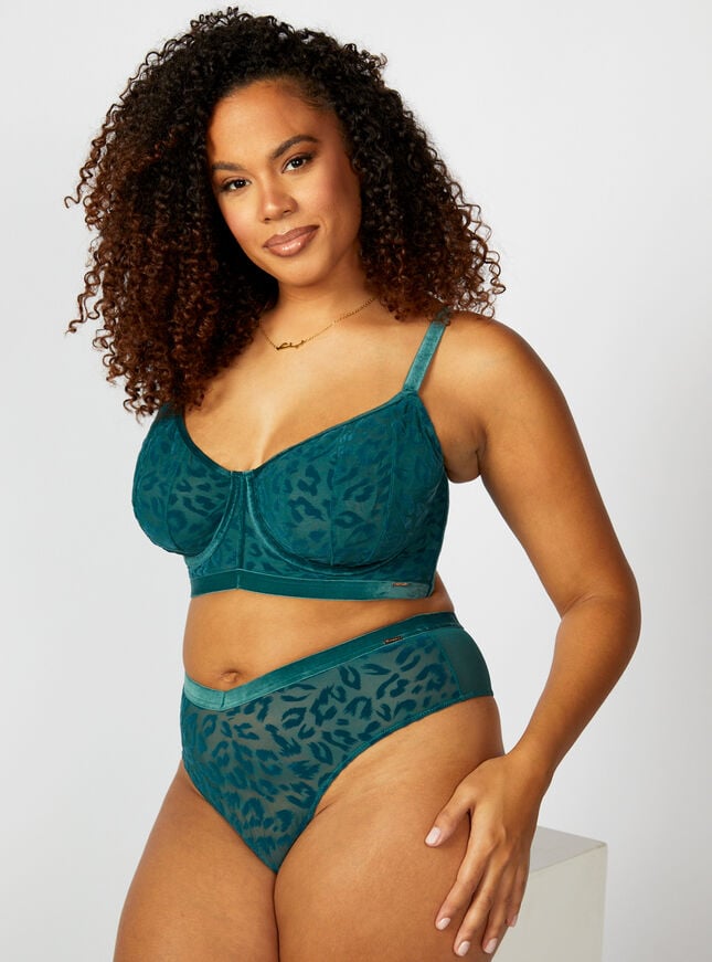Boux Avenue Zelda Animal Velvet Flock Unpadded Longline Bra - Emerald
