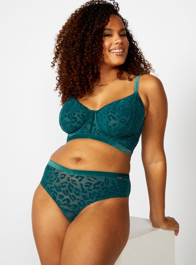 Boux Avenue Zelda Animal Velvet Flock Unpadded Longline Bra - Emerald