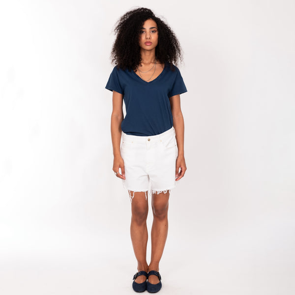 Bowery Nyc FRAYED CUT CREW NECK S/S T-SHIRT - SLUB JERSEY