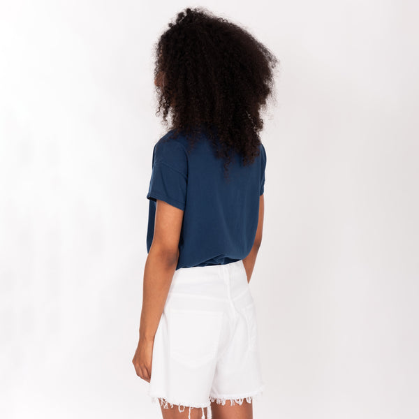 Bowery Nyc FRAYED CUT CREW NECK S/S T-SHIRT - SLUB JERSEY