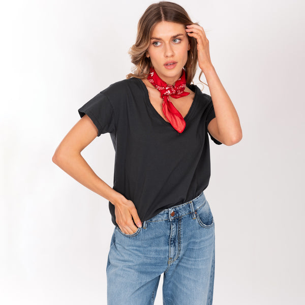 Bowery Nyc FRAYED CUT CREW NECK S/S T-SHIRT - SLUB JERSEY