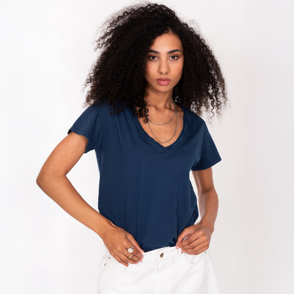 bowery nyc FRAYED CUT CREW NECK S/S T-SHIRT - SLUB JERSEY