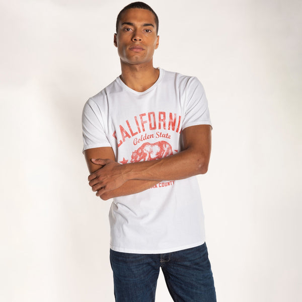 bowery nyc MAN'S "CALIFORNIA" CREWNECK S/S T-SHIRT - VINTAGE JERSEY- REGULAR FIT