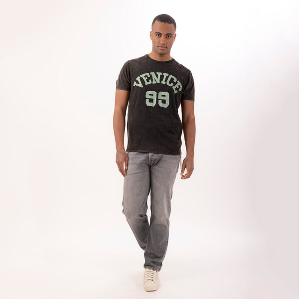 Bowery Nyc MAN'S CREWNECK "VENICE 99" SHORT SLEEVE T-SHIRT - VINTAGE JERSEY - ACID DYED