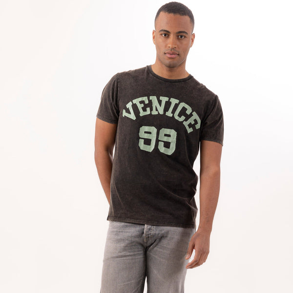 bowery nyc MAN'S CREWNECK "VENICE 99" SHORT SLEEVE T-SHIRT - VINTAGE JERSEY - ACID DYED