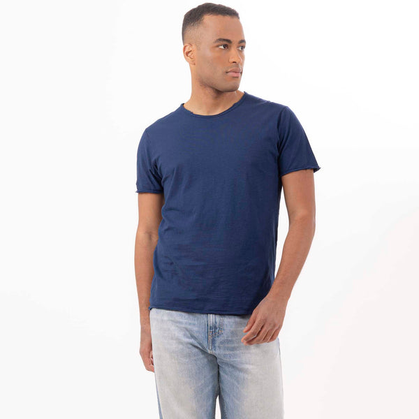 bowery nyc MAN'S ESSENTIAL CREWNECK SHORT SLEEVE T-SHIRT RAW HEM DETAILS - SLUB JERSEY