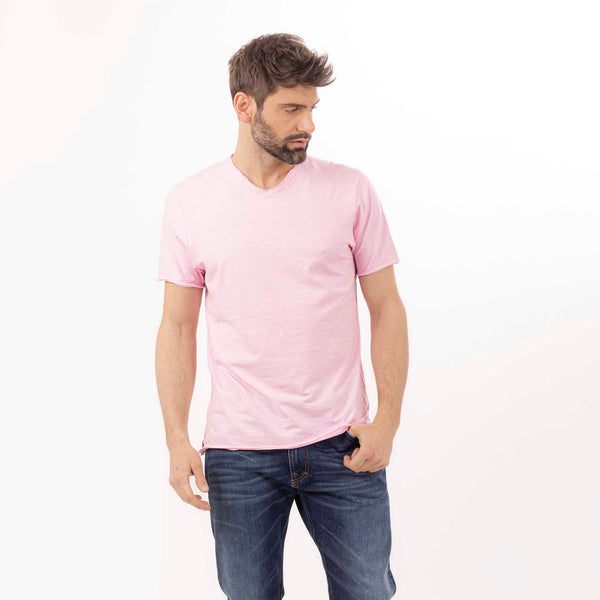 Bowery Nyc MAN'S ESSENTIAL V-NECK SHORT SLEEVE T-SHIRT RAW HEM - SLUB JERSEY