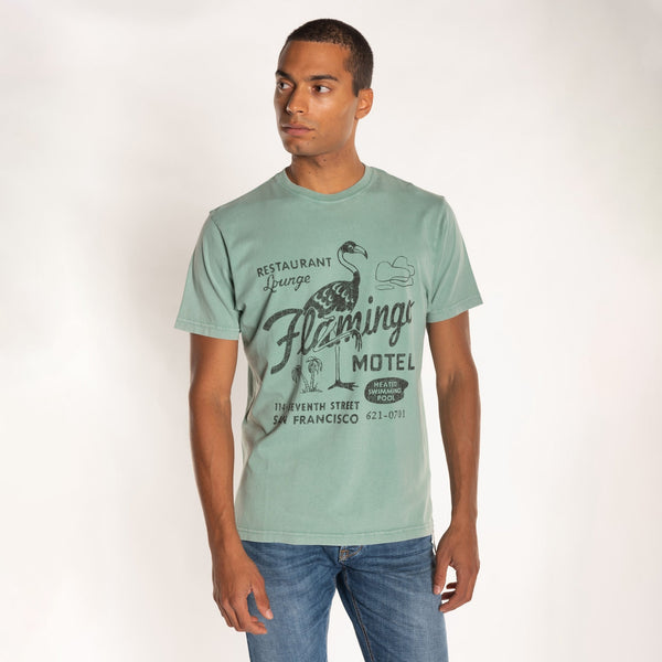 Bowery Nyc MAN'S "FLAMINGO MOTEL" CREW NECK S/S T-SHIRT - SOFT JERSEY - REGULAR FIT