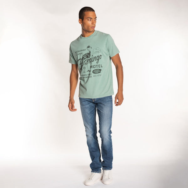 Bowery Nyc MAN'S "FLAMINGO MOTEL" CREW NECK S/S T-SHIRT - SOFT JERSEY - REGULAR FIT
