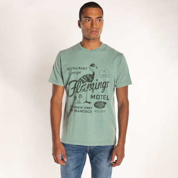 bowery nyc MAN'S "FLAMINGO MOTEL" CREW NECK S/S T-SHIRT - SOFT JERSEY - REGULAR FIT