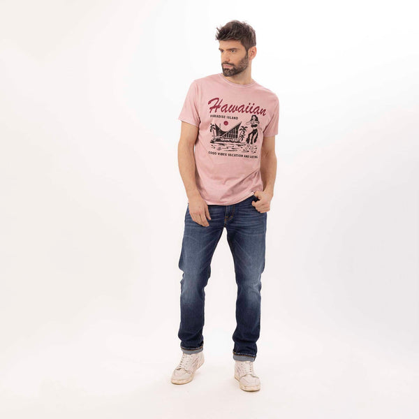 Bowery Nyc MAN'S "HAWAIIAN" CREWNECK SHORT SLEEVE T-SHIRT W/SIDE SLITS - VINTAGE JERSEY