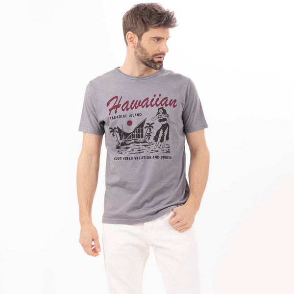 Bowery Nyc MAN'S "HAWAIIAN" CREWNECK SHORT SLEEVE T-SHIRT W/SIDE SLITS - VINTAGE JERSEY