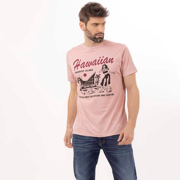 bowery nyc MAN'S "HAWAIIAN" CREWNECK SHORT SLEEVE T-SHIRT W/SIDE SLITS - VINTAGE JERSEY