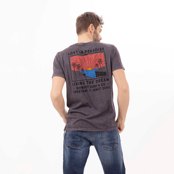 bowery nyc MAN'S "LOST IN PARADISE" CREWNECK SHORT SLEEVE T-SHIRT - VINTAGE JERSEY