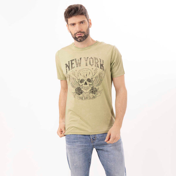 bowery nyc MAN'S "NEW YORK" CREWNECK SHORT SLEEVE T-SHIRT W/ SIDE SLITS- VINTAGE JERSEY