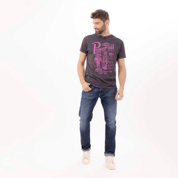 Bowery Nyc MAN'S " POWER OIL" CREWNECK SHORT SLEEVE T-SHIRT - VINTAGE JERSEY