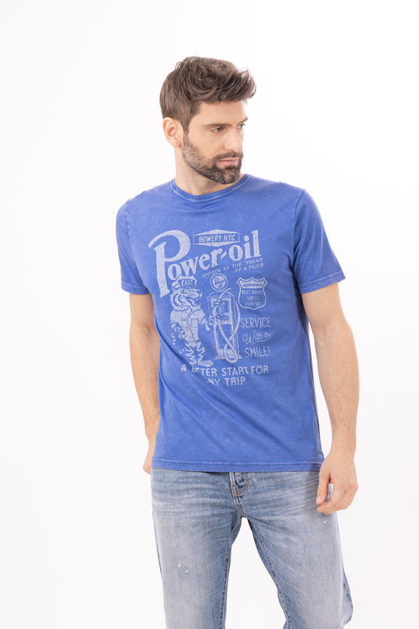 Bowery Nyc MAN'S " POWER OIL" CREWNECK SHORT SLEEVE T-SHIRT - VINTAGE JERSEY