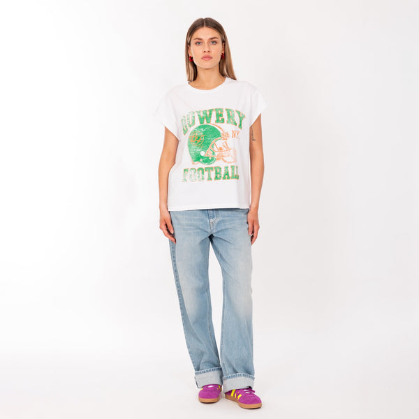 Bowery Nyc WOMAN'S "BOWERY FOOTBALL" CREW NECK ROLLED UP S/S T-SHIRT - VINTAGE JERSEY - BOXY FIT