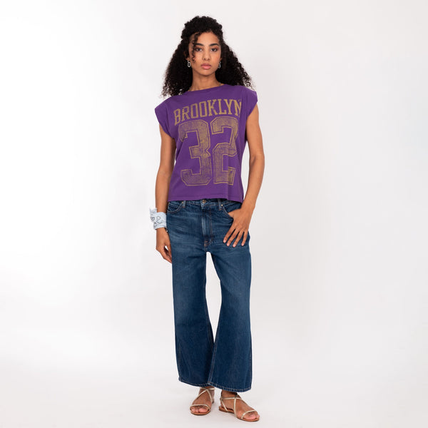 Bowery Nyc WOMAN'S "BROOKLYN 32" PUFF SHOULDER CREW NECK S/S T-SHIRT - VINTAGE JERSEY - REGULAR FIT