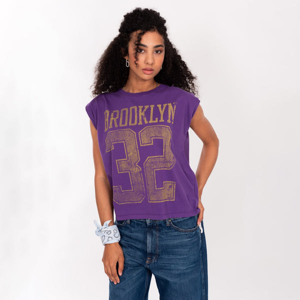 bowery nyc WOMAN'S "BROOKLYN 32" PUFF SHOULDER CREW NECK S/S T-SHIRT - VINTAGE JERSEY - REGULAR FIT