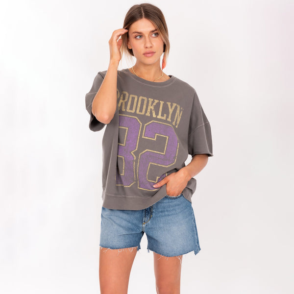 bowery nyc WOMAN'S "BROOKLYN" CREW NECK S/S LIGHT WEIGHT SWEAT - OVERSIZED FIT