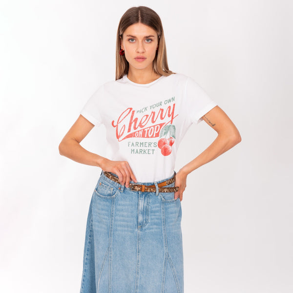 bowery nyc WOMAN'S "CHERRY" CREW NECK S/S T-SHIRT - VINTAGE JERSEY - REGULAR FIT