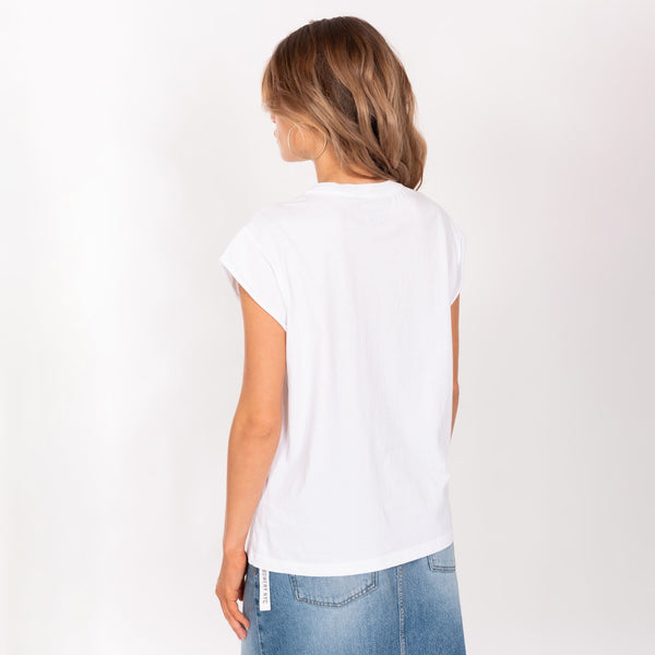 Bowery Nyc WOMAN'S "FLAMINGO MOTEL" CREW NECK ROLLED UP S/S T-SHIRT - SOFT JERSEY - BOXY FIT