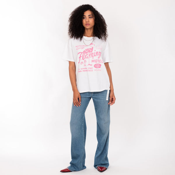 Bowery Nyc WOMAN'S "FLAMINGO MOTEL" CREW NECK S/S T-SHIRT - VINTAGE JERSEY - BOY FIT
