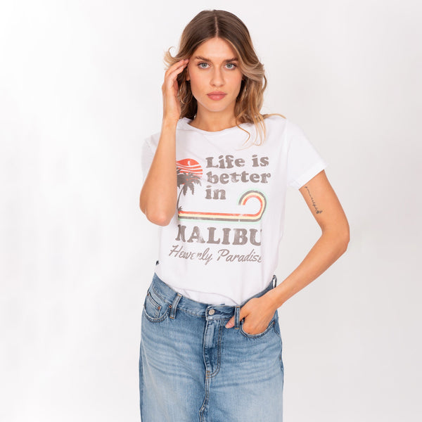 Bowery Nyc WOMAN'S "LIFE IS BETTER" CREW NECK S/S T-SHIRT - SOFT JERSEY - REGULAR FIT