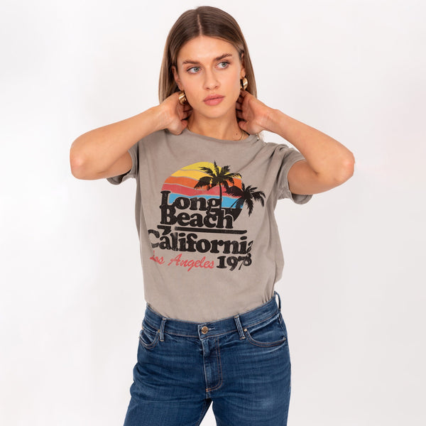 Bowery Nyc WOMAN'S "LONG BEACH" CREW NECK S/S T-SHIRT - SOFT JERSEY - REGULAR FIT