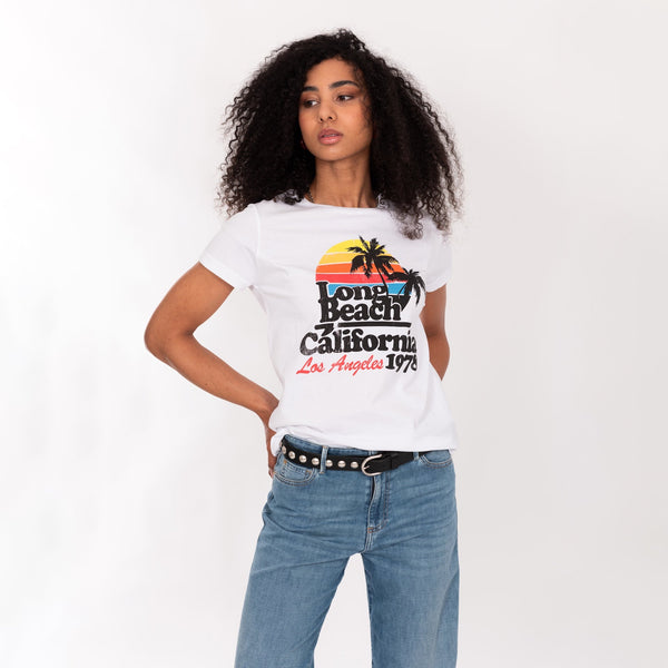 bowery nyc WOMAN'S "LONG BEACH" CREW NECK S/S T-SHIRT - SOFT JERSEY - REGULAR FIT