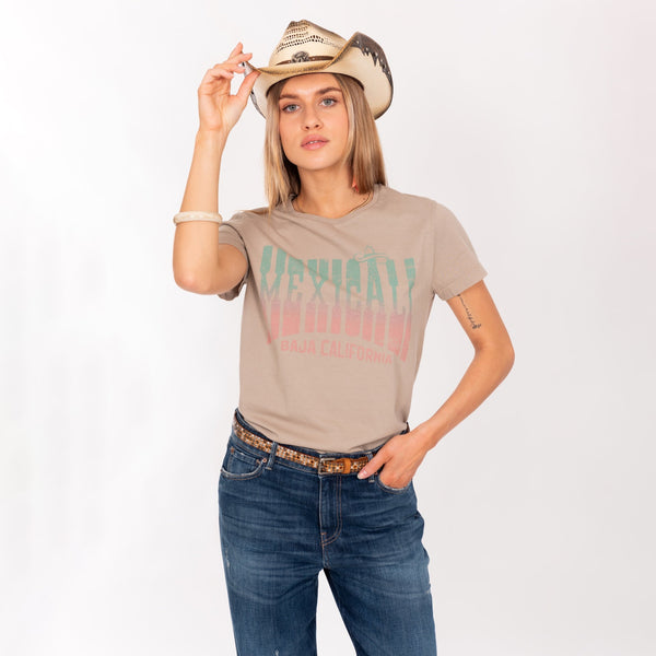 bowery nyc WOMAN'S "MEXICALI" CREW NECK S/S T-SHIRT - VINTAGE JERSEY - REGULAR FIT