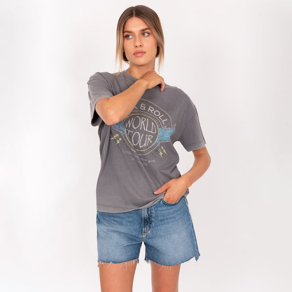 bowery nyc WOMAN'S "ROCK & ROLL" CREW NECK S/S T-SHIRT - SOFT JERSEY - BOY FIT