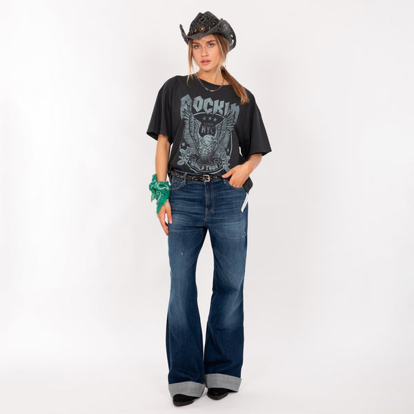 Bowery Nyc WOMAN'S "ROCKIN" CREW NECK S/S T-SHIRT - VINTAGE JERSEY - OVERSIZE FIT