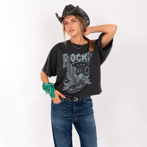 bowery nyc WOMAN'S "ROCKIN" CREW NECK S/S T-SHIRT - VINTAGE JERSEY - OVERSIZE FIT