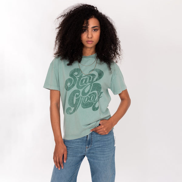 bowery nyc WOMAN'S "STAY GROOY" CREW NECK S/S T-SHIRT - SOFT JERSEY - BOY FIT
