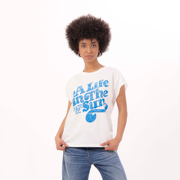 bowery nyc WOMEN'S "A LIFE IN THE SUN" CREWNECK BOXY T-SHIRT - VINTAGE JERSEY