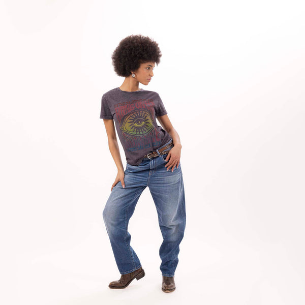 Bowery Nyc WOMEN'S "BRING ON THE SUNSHINE" CREWNECK SLIM T-SHIRT- VINTAGE JERSEY